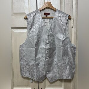 400 Uomo Mans Large Silver Silk Paisley Printed Formal Suit Vest